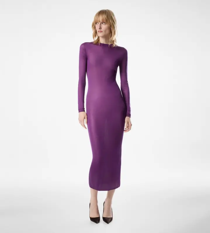 ANKLE LENGTH CREWNECK SILK DRESS BRIGHT PURPLE online